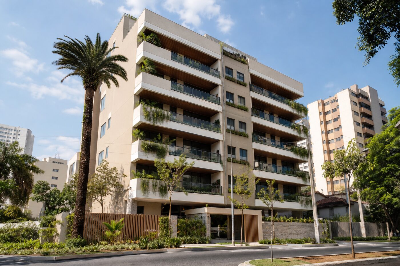 Edifício de apartamentos com varandas