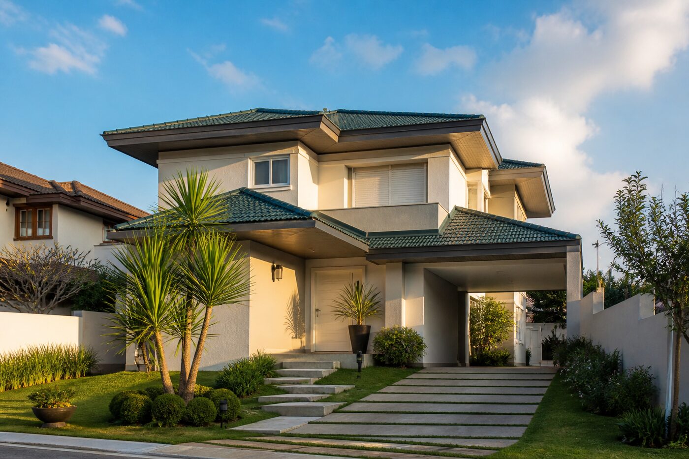 Casa residencial de dois pavimentos com jardim